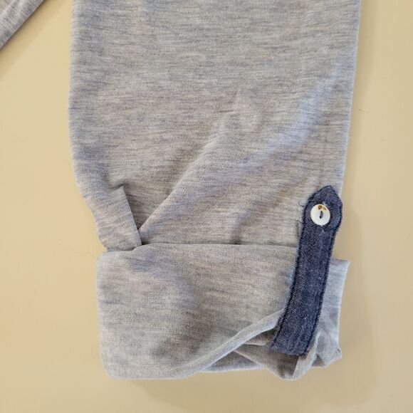 Style & Co. Women's Heart Trimmed Gray with Navy Casual Long Sleeve Pullover Top - Picture 9 of 14